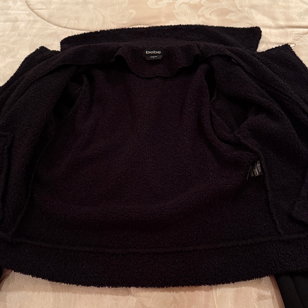 bebe Beautiful Black Teddy Jacket with Gold Zipper and Pockets,soft and comfy - Picture 16 of 16
